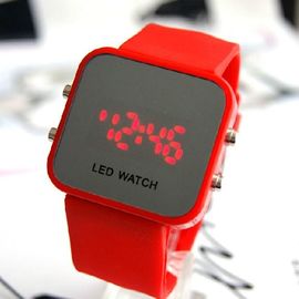 jam tangan LED 12colors layar cermin Unisex Digital tali Silicone LJX09