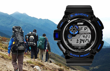 Anak laki-laki Mode Hitam LCD Screen Multifungsi Digital Watch Dengan EL Backlight