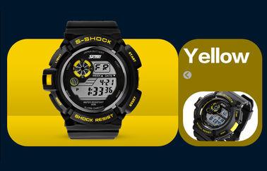 Anak laki-laki Mode Hitam LCD Screen Multifungsi Digital Watch Dengan EL Backlight
