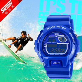 Kustom Biru Multifungsi Digital Perhiasan PU Strap Water Resistant 5 ATM
