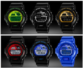 Kustom Biru Multifungsi Digital Perhiasan PU Strap Water Resistant 5 ATM