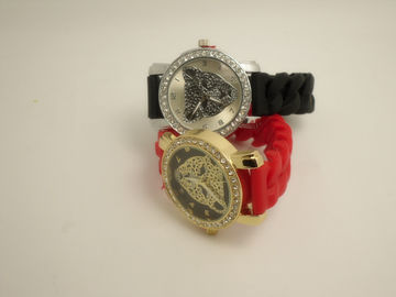 Leopard Kristal Silicone Wristband Perhiasan Red / Black Non-korosif