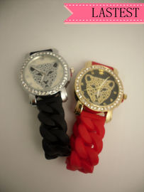 Leopard Kristal Silicone Wristband Perhiasan Red / Black Non-korosif