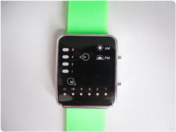 Hijau Binary LED Watch / Silicone Karet Wristband Watches OEM
