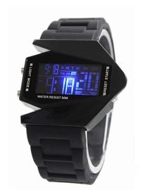 Hitam dan Putih Pesawat Berbentuk Multifunction Digital Watch, Waterproof LED Perhiasan