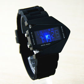 Hitam dan Putih Pesawat Berbentuk Multifunction Digital Watch, Waterproof LED Perhiasan