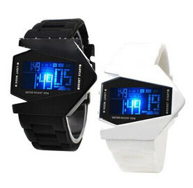 Hitam dan Putih Pesawat Berbentuk Multifunction Digital Watch, Waterproof LED Perhiasan