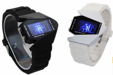 Hitam dan Putih Pesawat Berbentuk Multifunction Digital Watch, Waterproof LED Perhiasan