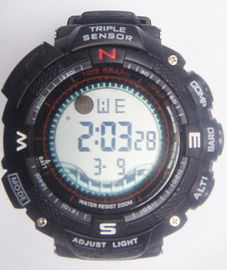 Tiga Sensor Casio Gaya Multifungsi Digital Perhiasan Dive 30m Kedalaman PU Band