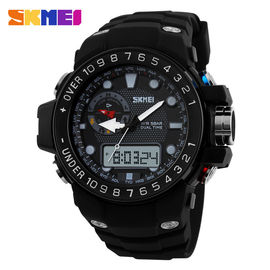 Hitam Kuat PU Strap Analog Digital Wrist Watch Dengan Cemerlang Buckles