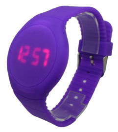 Ungu Putaran Wajah LED Digital Wrist Watch Untuk Wanita Dengan Logo Debossed