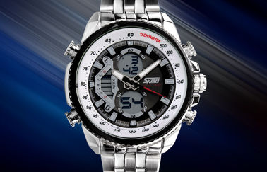 Mens Bisnis 12/24 jam Logam Strap Tonton LCD Display Dengan Chime Per Jam