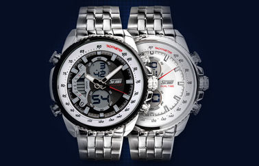 Mens Bisnis 12/24 jam Logam Strap Tonton LCD Display Dengan Chime Per Jam