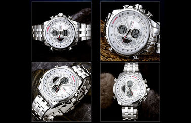 Mens Bisnis 12/24 jam Logam Strap Tonton LCD Display Dengan Chime Per Jam