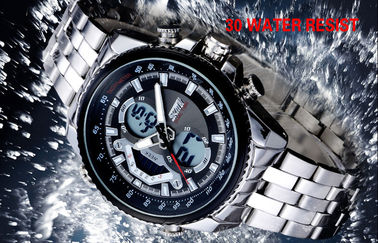 Mens Bisnis 12/24 jam Logam Strap Tonton LCD Display Dengan Chime Per Jam
