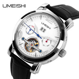 Mode Otomatis Teknik Watch Dengan Logam Strap Sapi Kulit Asli Band