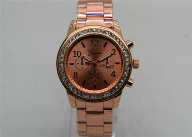 Rose emas Logam Strap Perhiasan / Analog Quartz Perhiasan 1ATM Waterproof