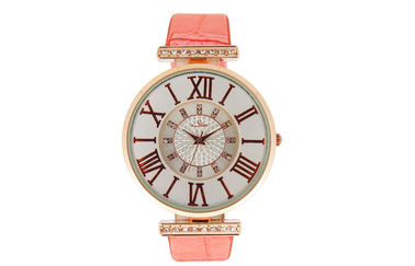 Lady pink Kulit Strap Jam Pulang Metal Case Quartz Perhiasan Mutasi