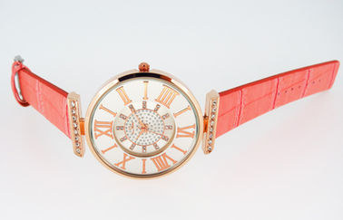 Lady pink Kulit Strap Jam Pulang Metal Case Quartz Perhiasan Mutasi