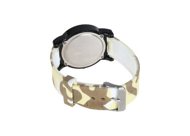 Percetakan Stripe Band Plastik Analog Quartz Perhiasan Stainless Steel Kembali Kasus