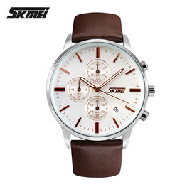 Brown Leather Stainless Steel Wrist Watch Big Perak Kasus Untuk Pria