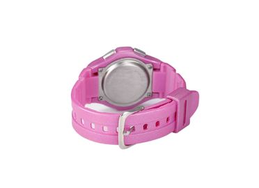 Bulat merah muda PU Perempuan Waterproof Sport Watch Dengan LCD alarm Hadiah Jam tangan