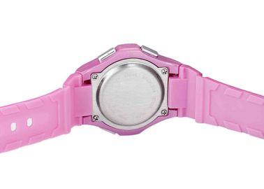 Bulat merah muda PU Perempuan Waterproof Sport Watch Dengan LCD alarm Hadiah Jam tangan