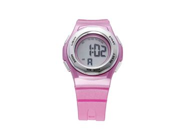 Bulat merah muda PU Perempuan Waterproof Sport Watch Dengan LCD alarm Hadiah Jam tangan