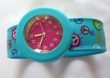 4-Color Printing Biru Slap Silicon Gel Wristband Watches putaran kasus 3.6cm (S) 4.4cm (L)