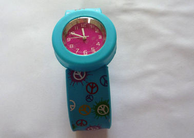4-Color Printing Biru Slap Silicon Gel Wristband Watches putaran kasus 3.6cm (S) 4.4cm (L)