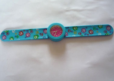4-Color Printing Biru Slap Silicon Gel Wristband Watches putaran kasus 3.6cm (S) 4.4cm (L)