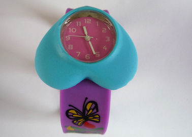 Blue Heart Wristband Watches Kasus Purple kupu Silicone Slap dengan Luminous Powder