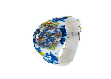 Bunga Percetakan Silicone Wristband Perhiasan Tahan Air Unisex Quartz Perhiasan