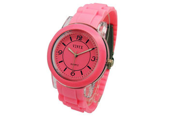 Putaran Silicone Wristband Perhiasan pink Disesuaikan Jam tangan Alloy Bezel